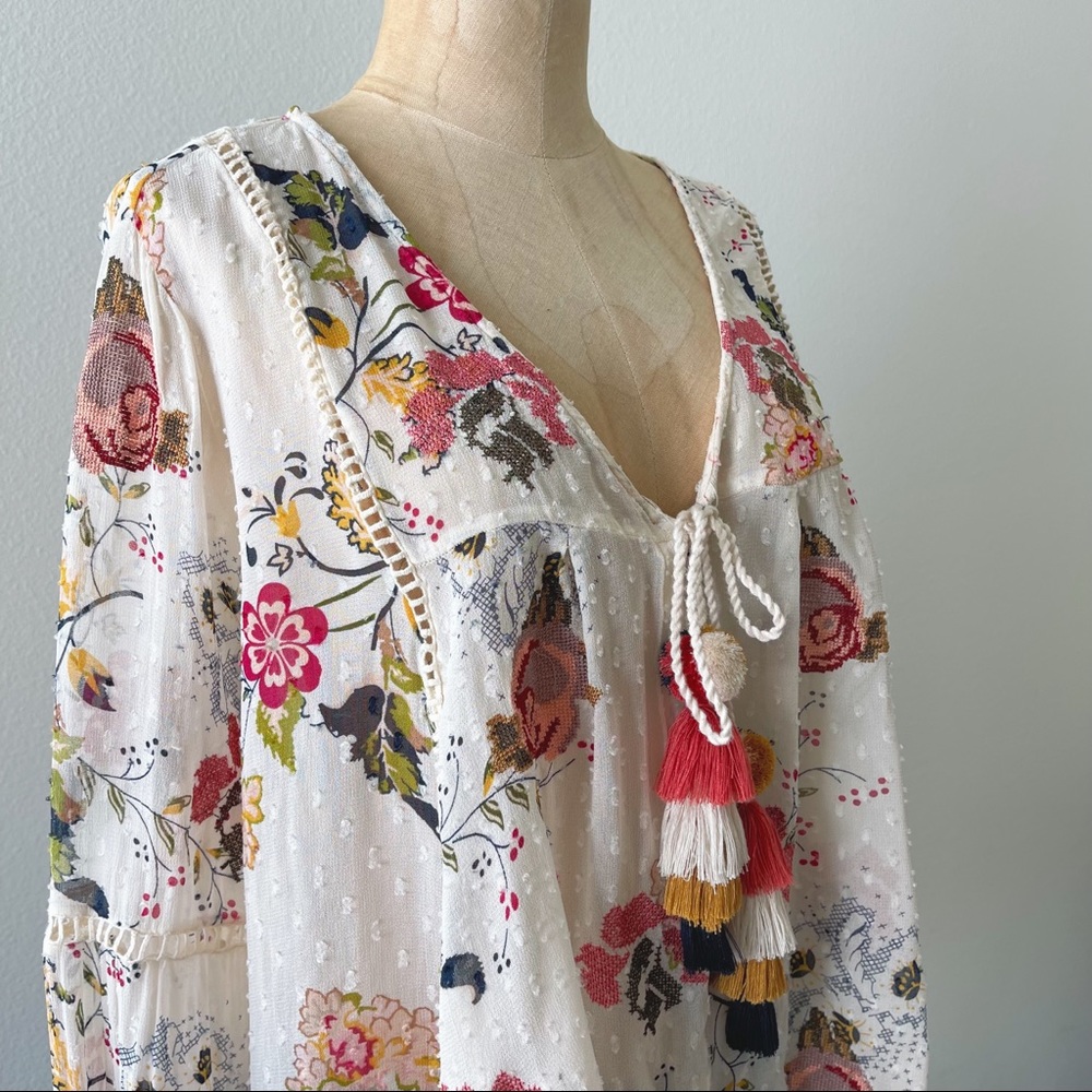 Zara Floral Print Boho Sheer Blouse